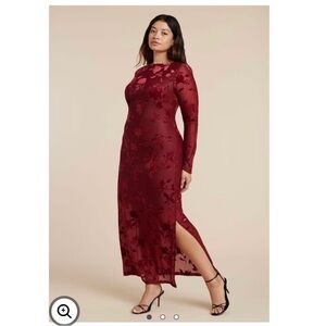Eloquii Velvet Burnout Maxi Dress Burgundy Floral